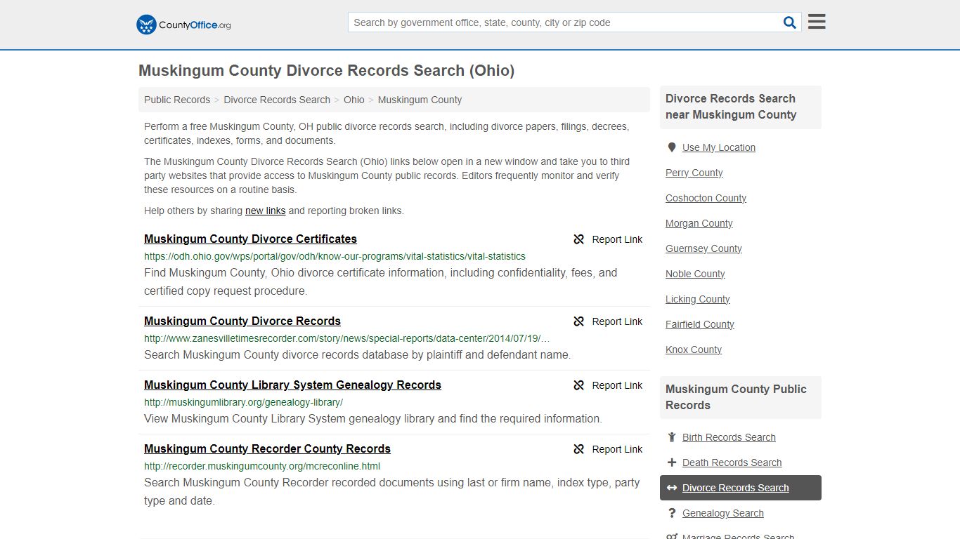 Muskingum County Divorce Records Search (Ohio) - County Office